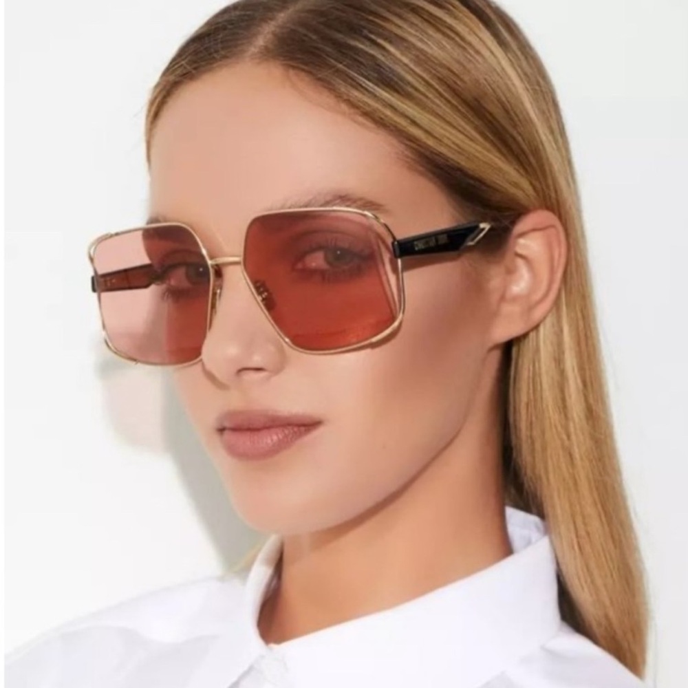 Dior Oversized Hexagonal Sunglasses in Gold Frame with Orange Lenses BNIB